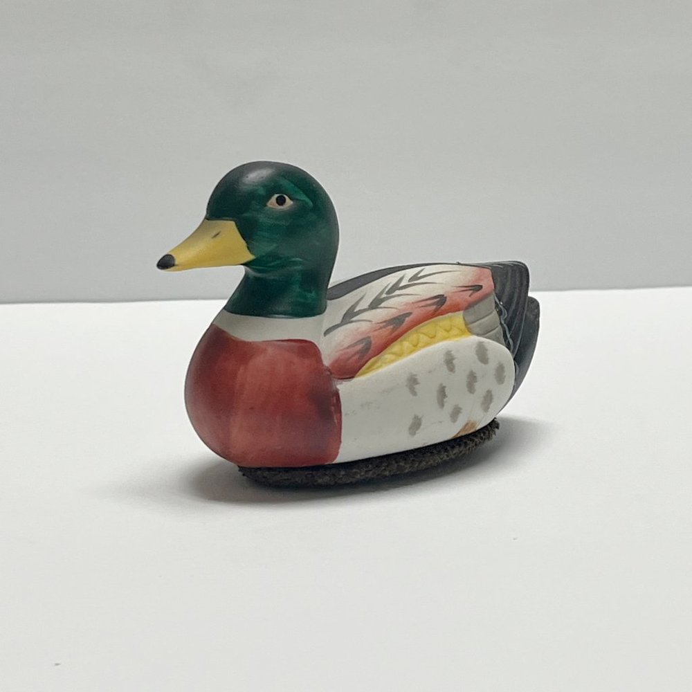 Vintage Lint Remover, Ceramic Jasco Mallard Duck Decoy Figurine Hand Painted